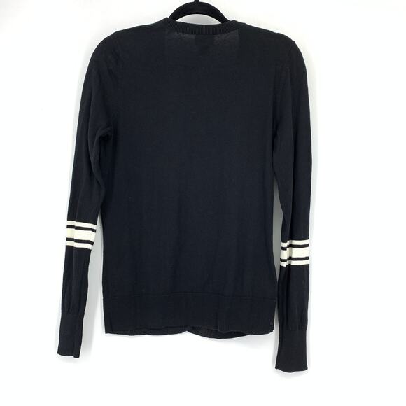 Old Navy Button Front V-Neck Cardigan Sweater Womens Sz MT Black White Striped - Picture 2 of 6